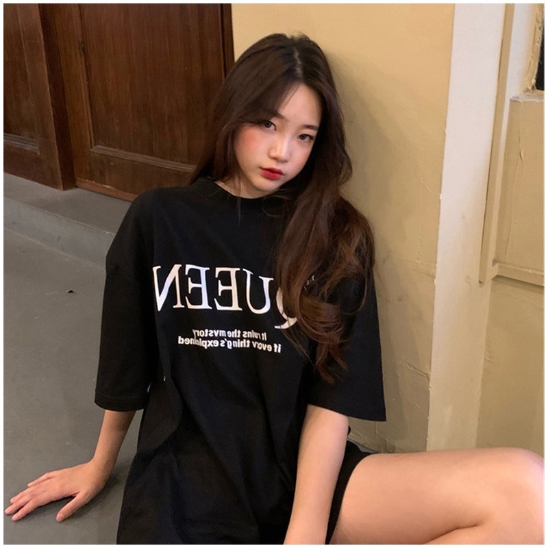 Áo thun ZHELIHANGFEI tay ngắn dáng rộng in họa tiết xinh xắn dễ phối đồ cho nữ