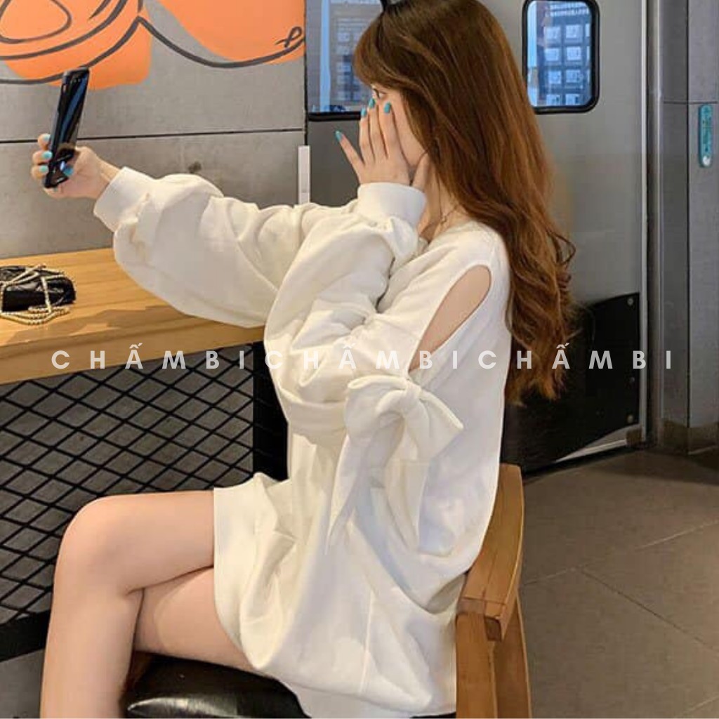 Áo Sweater Tay Phồng Nơ Form Rộng Cực Xinh Freesize<56kg - A.090 | BigBuy360 - bigbuy360.vn