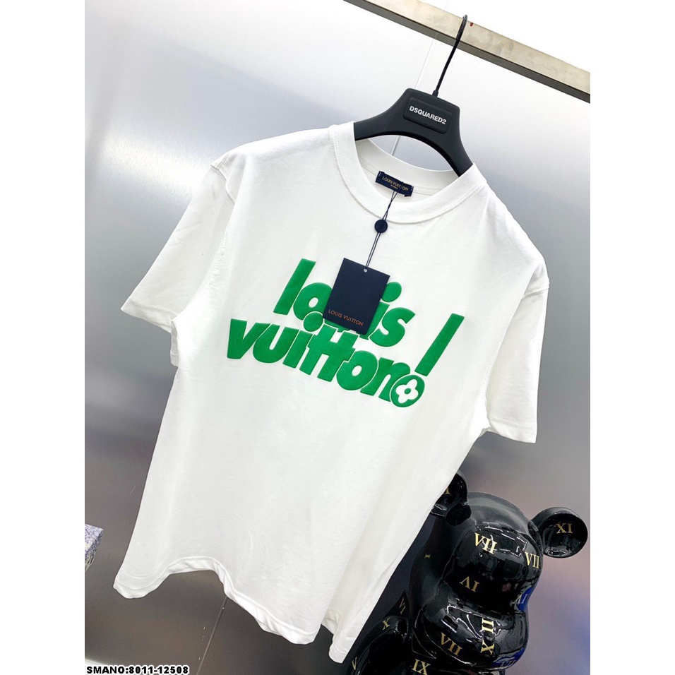 Áo phông nam lv chữ dập xanh trắng, áo thun nam nữ ngắn tay chất thoáng mát cao cấp  form chuẩn mẫu hot  mã lv25565