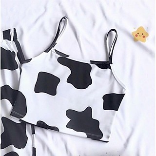 Áo Croptop Nữ 2 dây in hoạ tiết bò sữa ( kiểu áo 2 dây không tay )