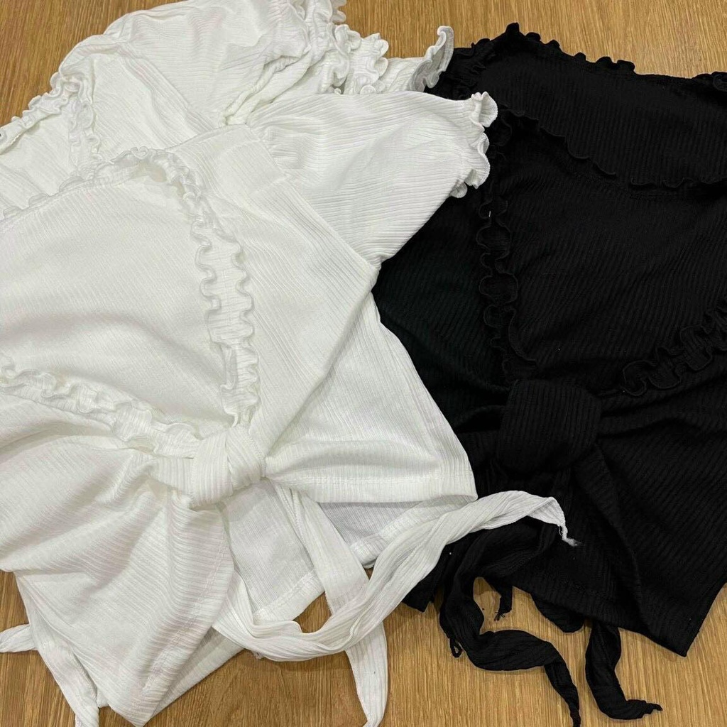 Áo Croptop Cột Nơ Viền Bèo