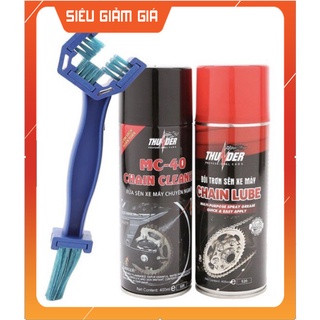 Combo vệ sinh sên Thunder MC-40 400ml, bảo dưỡng sên chống văng Thunder Chain Lube 400ml kèm bàn chải vệ sinh sên 3D