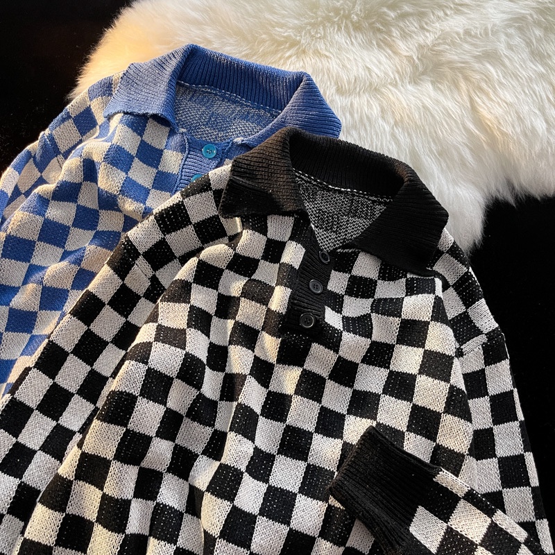 Áo len polo nam nữ ullzang kẻ caro hot trend có video sp