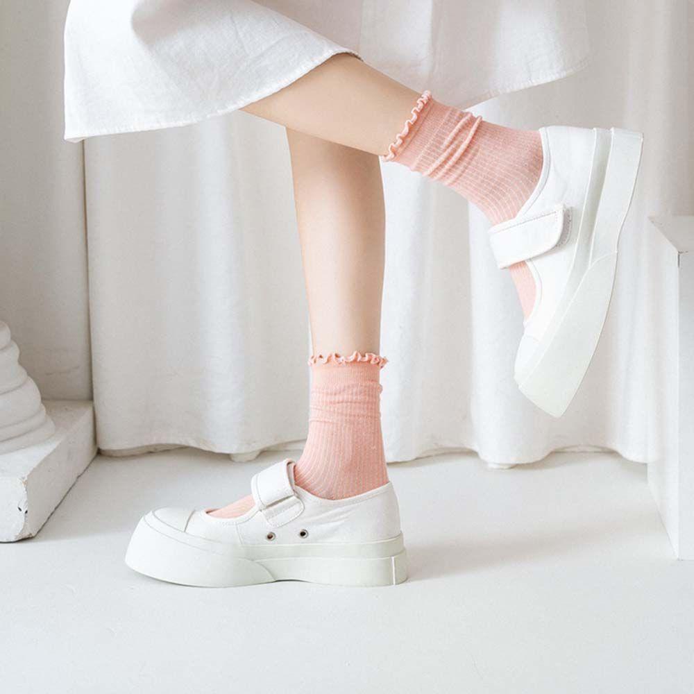 Vớ Thể Thao Ngắn Họa Tiết Kẻ Sọc Màu Sắc Ngọt Ngào Phong Cách Harajuku Cho Nữ