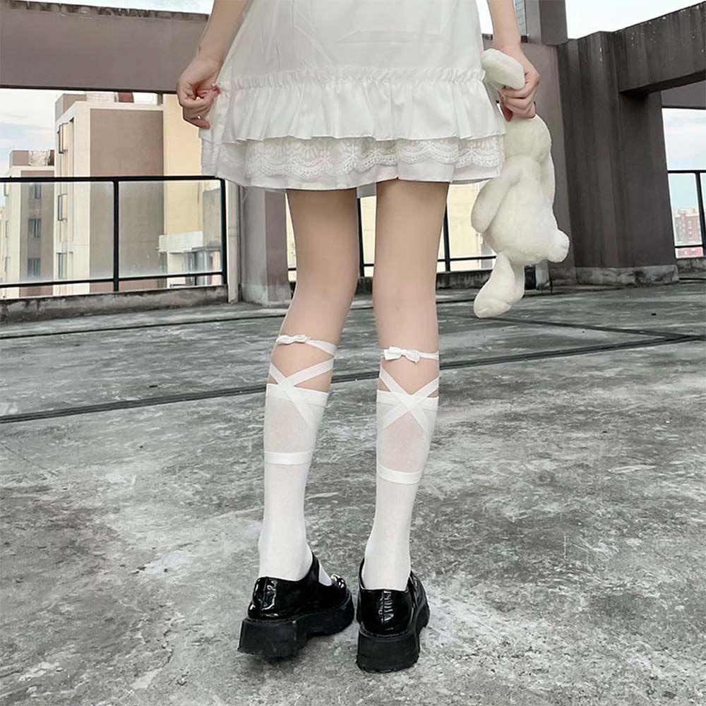 Vớ Phối Dây Ruy Băng Phong Cách Lolita Ngọt Ngào Cho Nữ