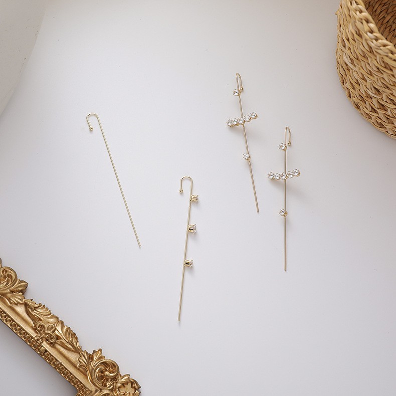 Bông tai khuyên kẹp vành đính đá sang chảnh phong cách Hàn Quốc cho nữ