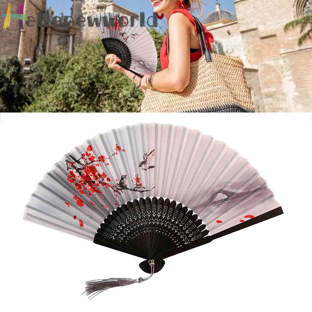 Quạt Xếp Cầm Tay Bằng Lụa Phong Cách Trung Hoa