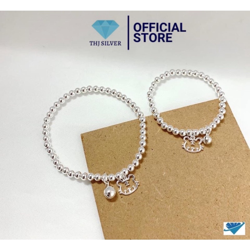 Vòng tay bạc THJ _ Vòng tay bi bạc mix charm hổ chuẩn bạc ta may mắn tài lộc