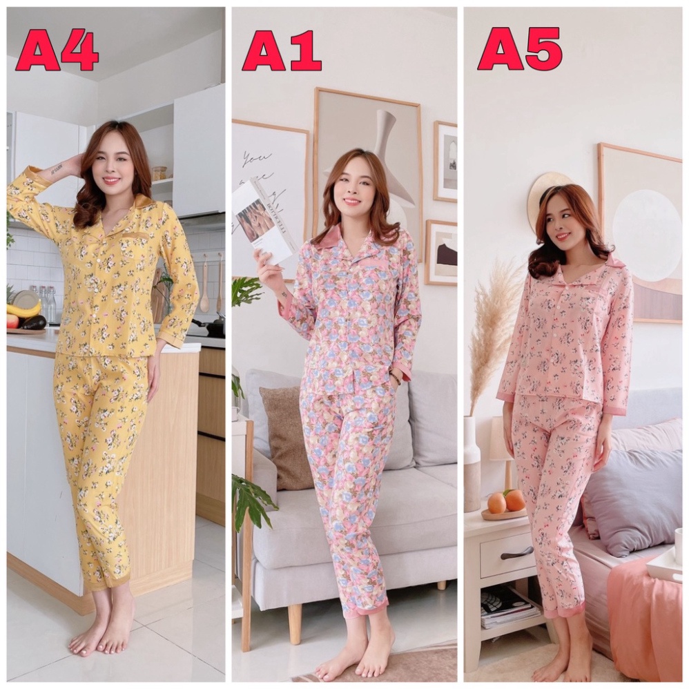 đồ bộ mặc nhà nữ,bộ ngủ lụa dài tay pizama cao cấp hiệu cover (có video) hoa nhí