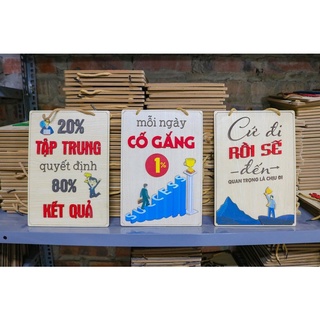 Combo 3 bảng decor gỗ khẩu hiệu tạo động lực