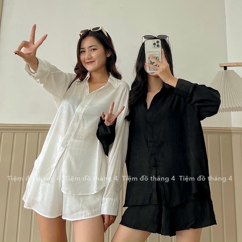 [Ảnh thật/video] SET SƠMI chất voan trượt kèm quần style Hàn Quốc