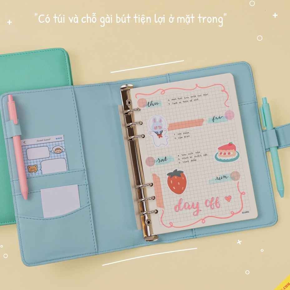 Sổ còng bìa da PU Caro 5x5 A5 100 trang Klong MS 992 Sổ binder bullet journal màu Pastel dễ refill giấy