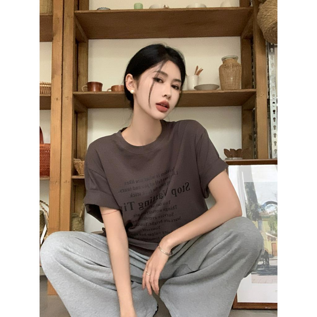 Ethelgirl Áo Thun Tay Ngắn Dáng Rộng In Chữ Phong Cách Hàn Quốc Thời Trang Cho Nam Và Nữ