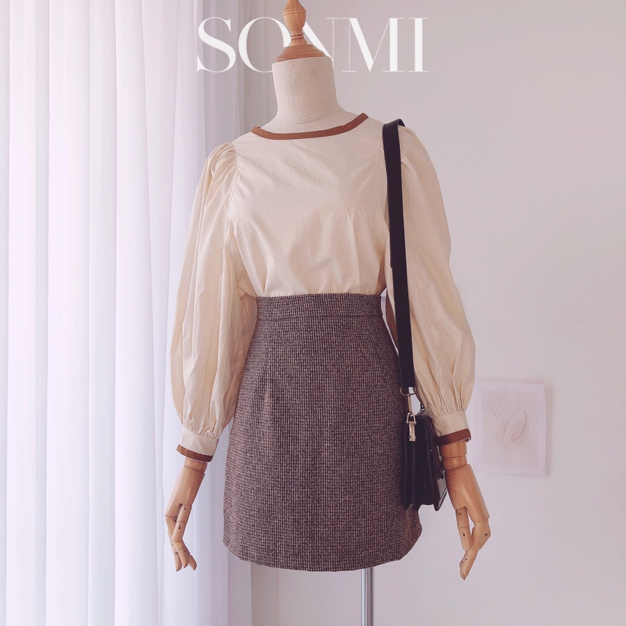 Áo Sơ Mi Nữ SONMI Kiểu Hàn Quốc Cổ Tròn Tay Dài PEYTON KINSLEY