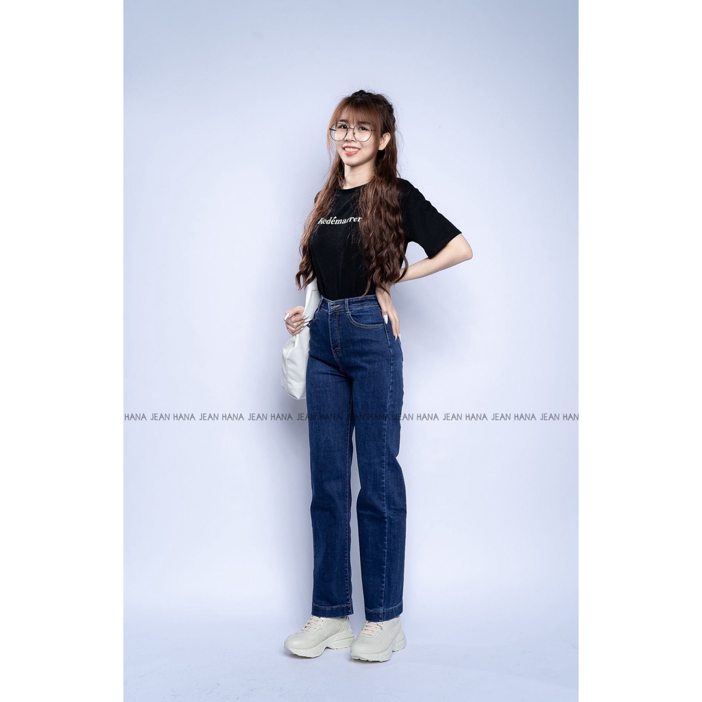 Quần Jean Nữ Ống Đứng Co Giãn Quần Jeans Lưng Cao Trơn