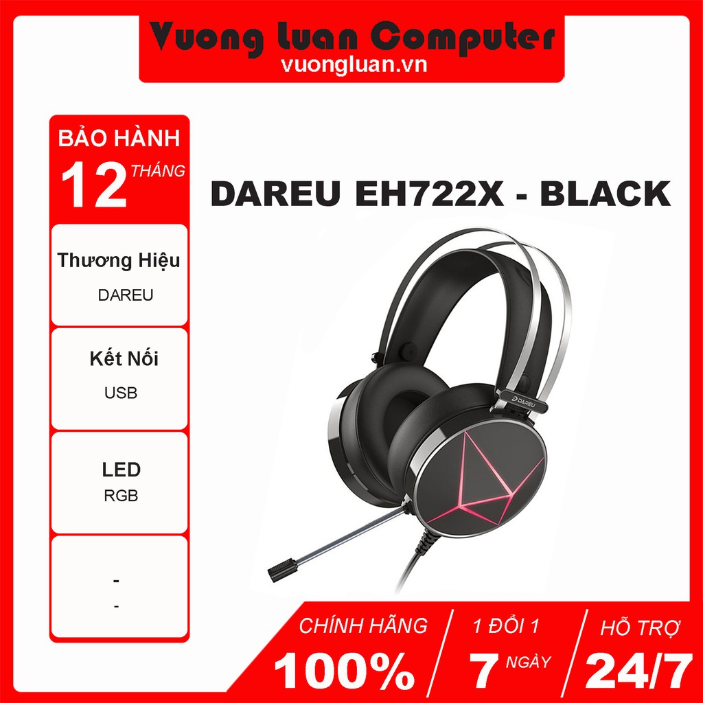 Tai nghe Gaming Chụp Tai Dareu EH722s Black -Pink | EH722x 2021 | EH416 | GNet - Hàng Chính Hãng