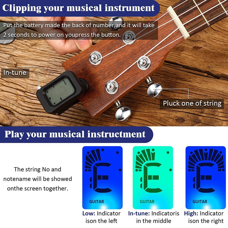 8-Piece Guitar Tuner, Suitable for All Musical Instruments, Guitar Tuner Clip, Electric Guitar Tuner with LCD Display