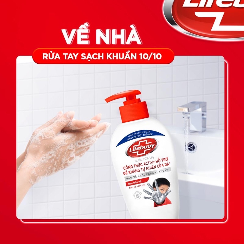 [LIFEBUOY] Nước rửa tay Lifebuoy giúp sạch khuẩn và bảo vệ vượt trội khỏi 99.9% vi khuẩn tốt nhất - chai 180g/500g