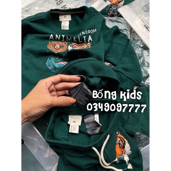 Bộ Nỉ Bé Trai Animal Xanh Lá Đậm HaM(bán lẻ áo lẻ quần)