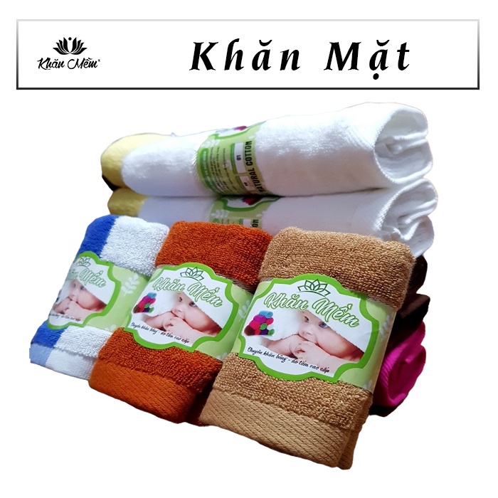 Combo 10 Khăn Mặt Cao Cấp Khăn Mềm 100% Cotton, Dày Dặn Mềm Mịn, Không Ra Màu, Không Sổ Lông, Thấm Hút Nước Tốt