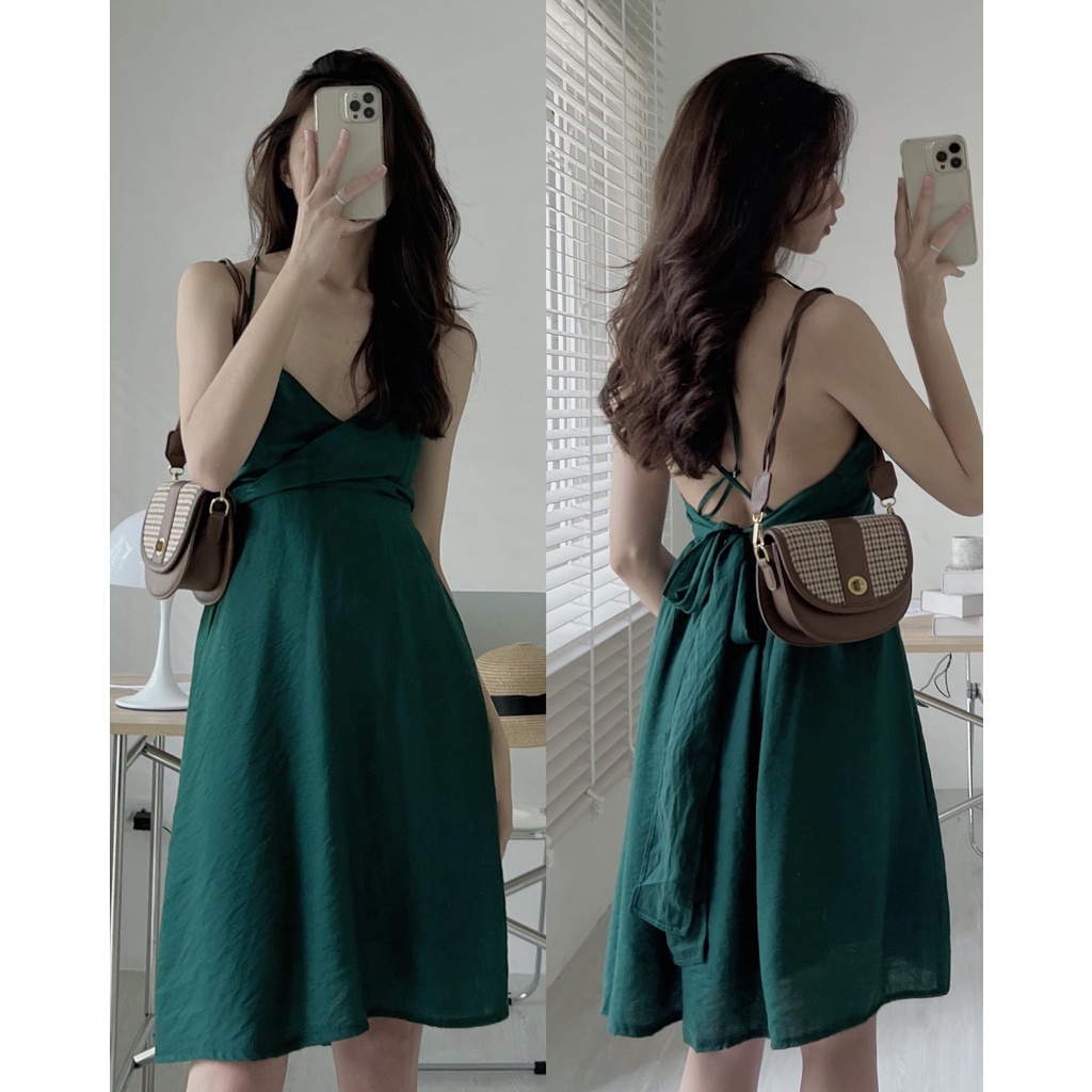 V459 Váy 2s dây chéo nơ lưng Audrey
