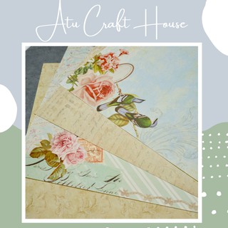 FREESHIP+ Set 4 Tờ Giấy Hoạ Tiết Làm Scrapbook 32cm - Giấy Vintage