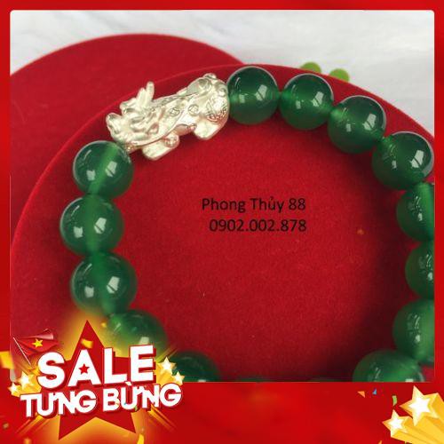 {Phong thủy} Vòng tay Xanh mix tỳ hưu bạc