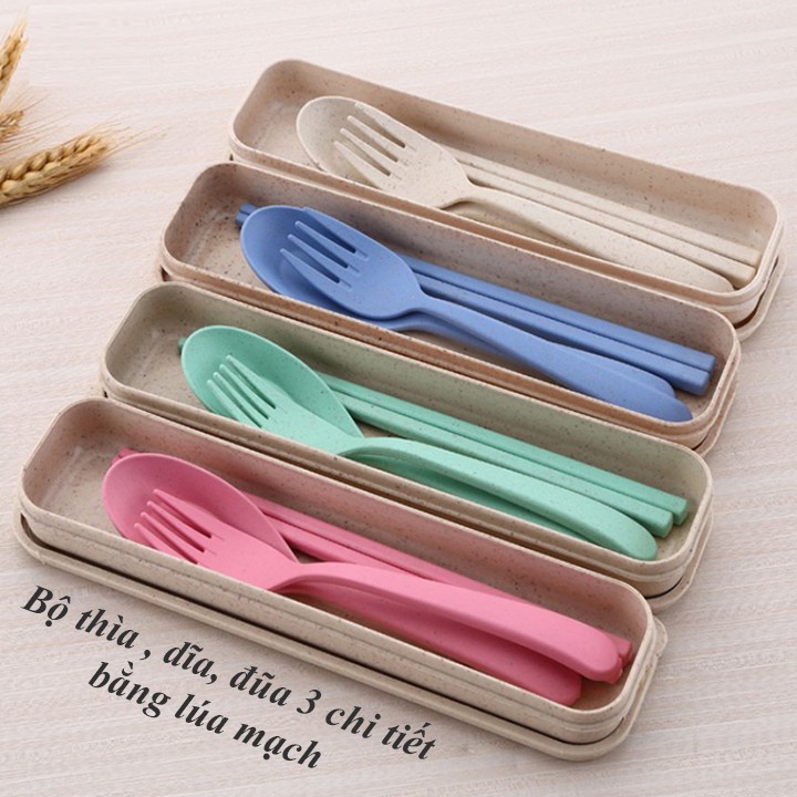 Bán Sỉ Bộ Thìa Đũa Dĩa LÚA MẠCH Ăn Trưa Văn Phòng - Bộ Muỗm Nĩa Cá Nhân (Có Hộp Giấy Đẹp Làm Quà Tặng) 1601