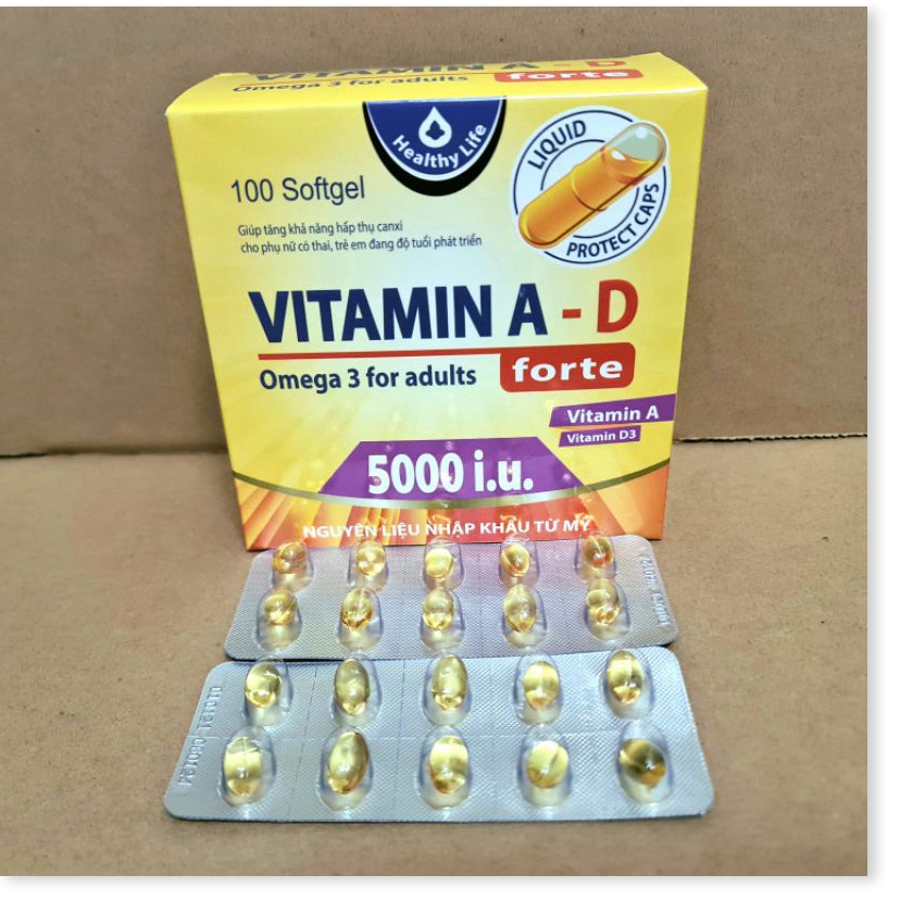 (SP HIỆU QUẢ) Viên Uống Vitamin A D Bổ Sung Vitamin Giảm Nguy Cơ Khô Mắt Mỏi Mắt Còi Xương Hỗ Trợ Đẹp Da Hộp 100 Viên