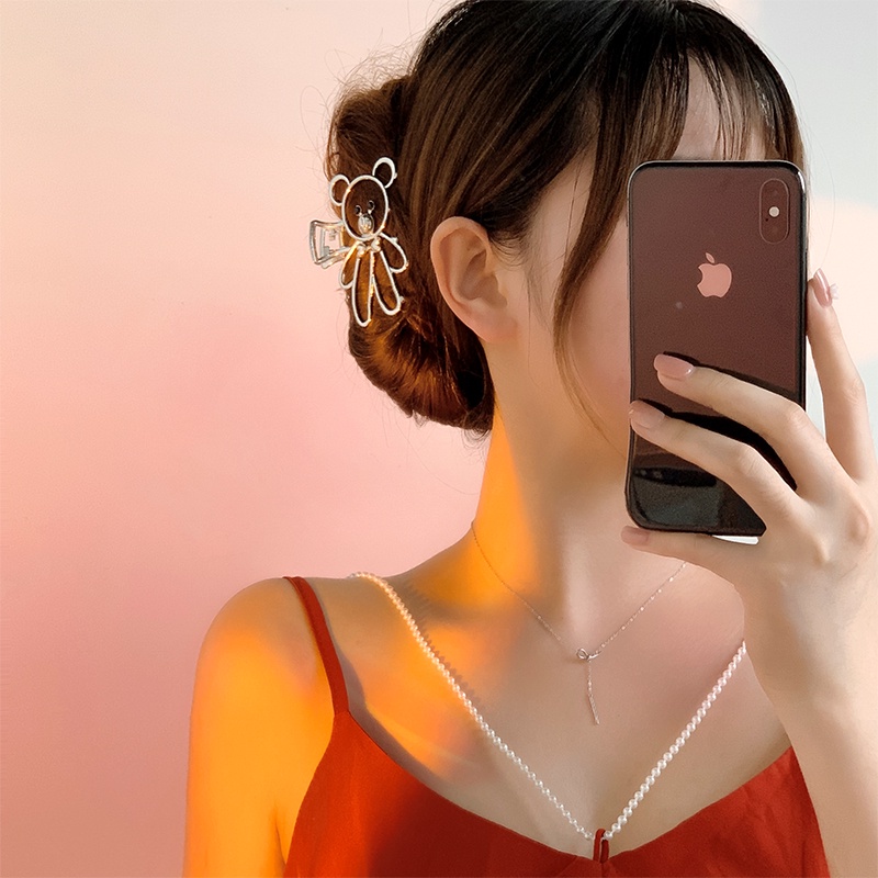 Kẹp Tóc Hình Gấu Hoạt Hình Ba Chiều Bằng Kim Loại Đính Ngọc Trai Thời Trang Hàn Quốc vintage
