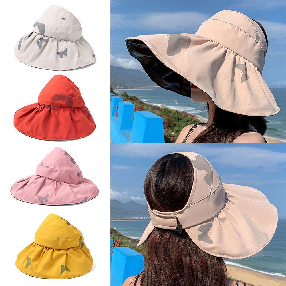 Mũ Chống Nắng Vành Rộng Hở Chóp Chống Tia UV In Họa Tiết Bướm Thời Trang Mùa Hè Cho Nữ