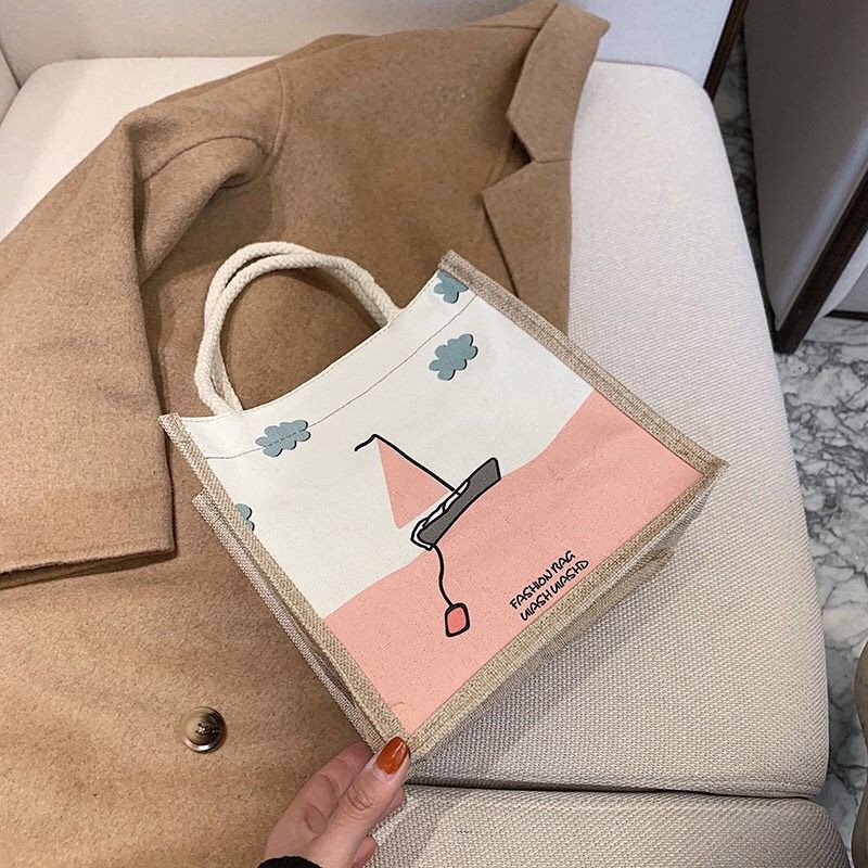 Túi Cói Vintage Đi Biển Phong Cách Hàn Quốc Hoạ Tiết Hoạt Hình Siêu Đáng Yêu | BigBuy360 - bigbuy360.vn