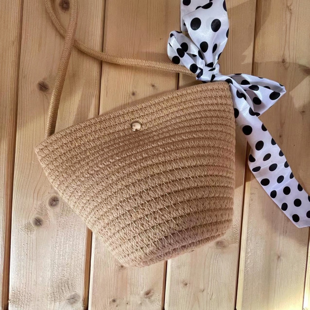 Túi dệt thủ công thời trang Hàn Quốc túi đeo chéo sợi dây cotton túi đựng điện thoại di động / túi đi biển (bao gồm ruy băng)
