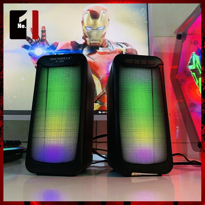 Loa Máy Tính Mini Bluetooth Để Bàn Led Rgb 2.0 SOUNDMAX A180 Loa Vi Tính Laptop Pc Gaming Có Dây Chính Hãng