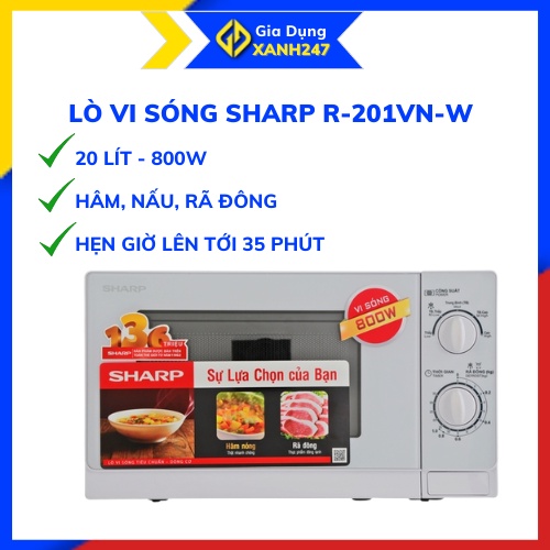 Lò vi sóng SHARP R-201VN-W 20 lít, lò rã đông đa chức năng - gia dụng chính hãng - [ giadungxanh.247 ]