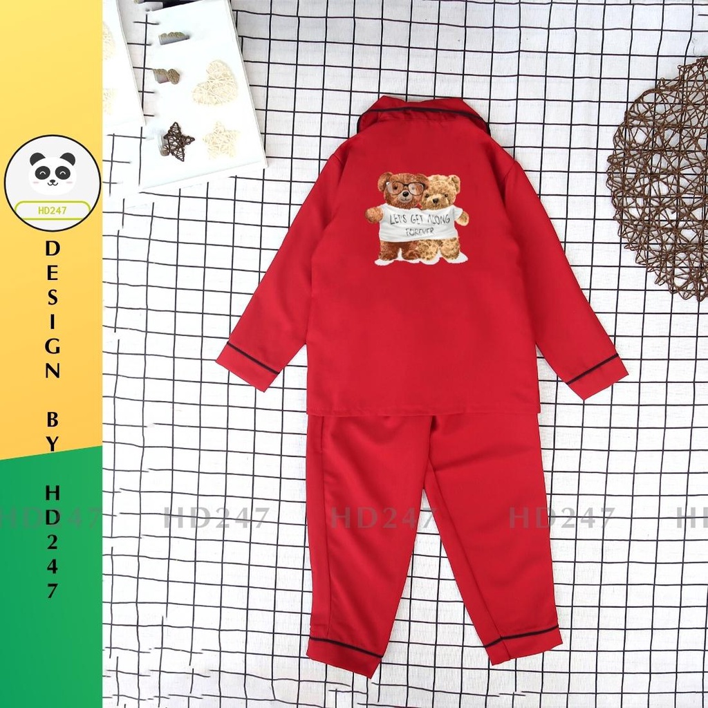 Đồ ngủ bé gái pijama mặc nhà size đại 14 đến 40kg in gấu HD247 0330