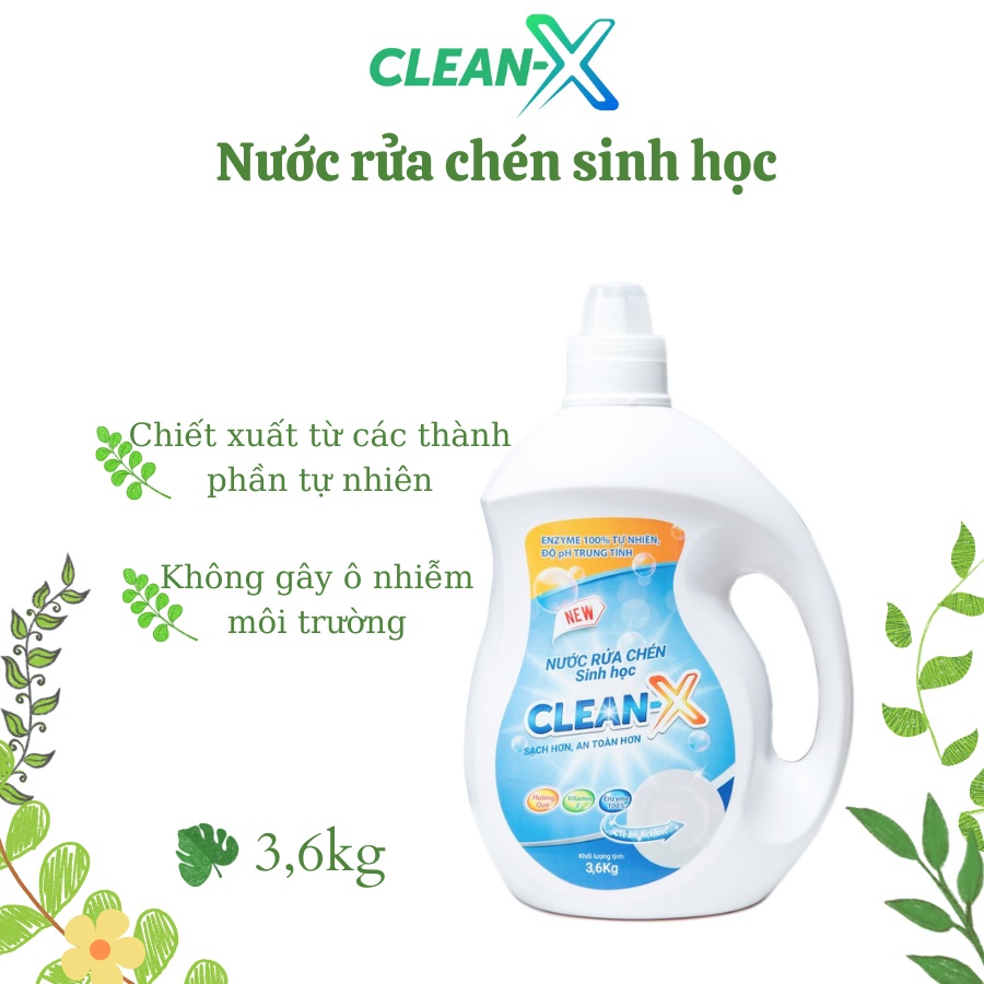 Combo 2 Nước Rửa Chén Hữu Cơ Sinh Học CLEANX 3,6kg - Chiết Xuất Từ Thiên Nhiên Hương Quế, Khử Mùi, An Toàn Cho Da