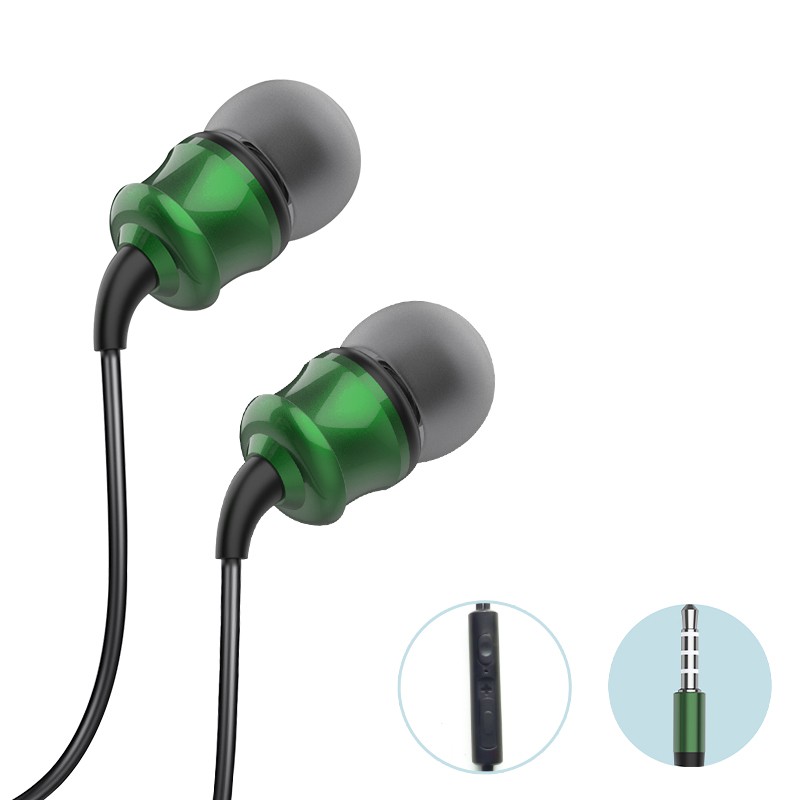 NBX F2 wired in-ear hifi sound green metal earphone with universal 3.5mm interface