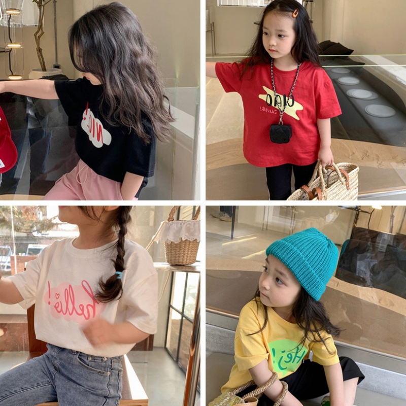 Áo thun tay ngắn in chữ dễ thương cho bé gái
