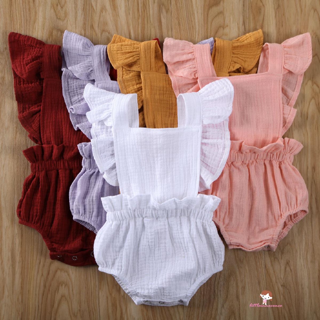 Áo Liền Quần Cổ Chữ U Tay Bèo Đáng Yêu Cho Bé Gái