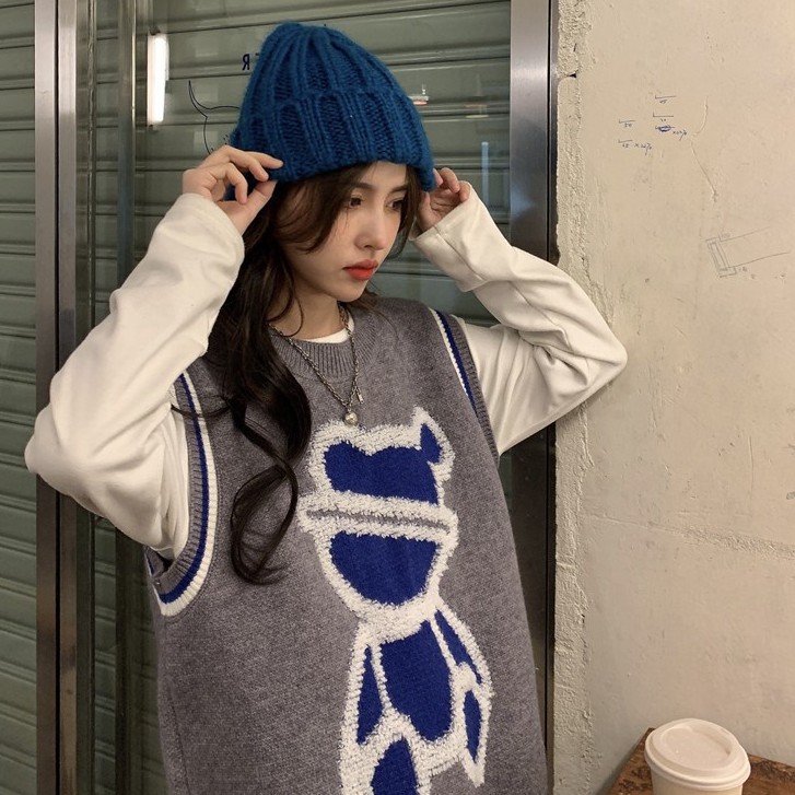 Áo gile len nữ Quảng Châu hình gấu dày dặn đẹp | BigBuy360 - bigbuy360.vn