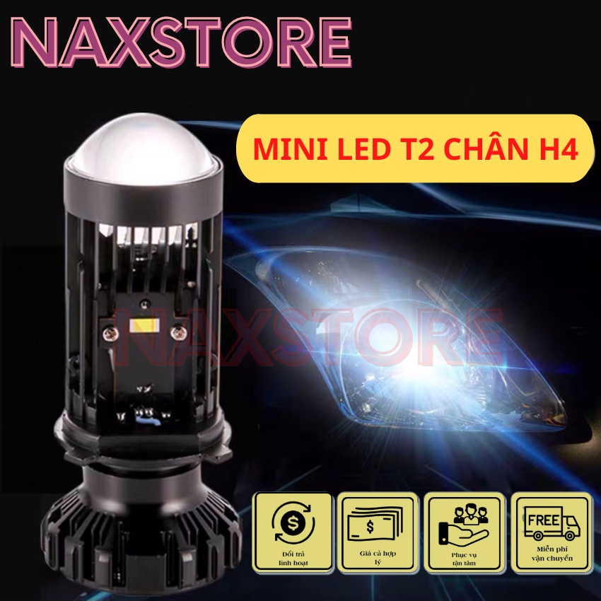 Đèn pha led xe máy T2 đèn pha bi cầu mini kính tím cắt sáng chân H4 có thể gắn cho xe máy và ô tô -DPBT2