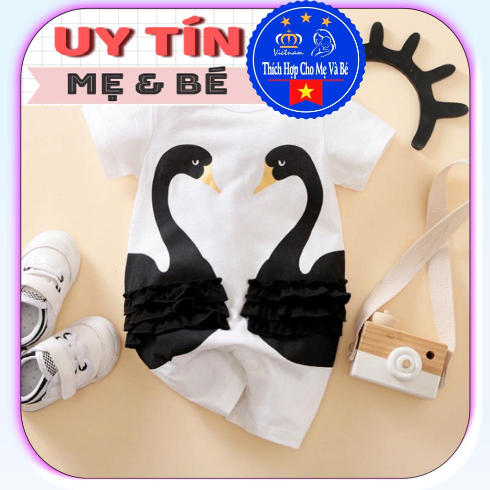 BodySuit,áo liền quần dễ thương ngắn tay kiểu chim thiên nga cho bé gái (029A), cotton 100%,thương hiệu Aiueo Nhật Bản.