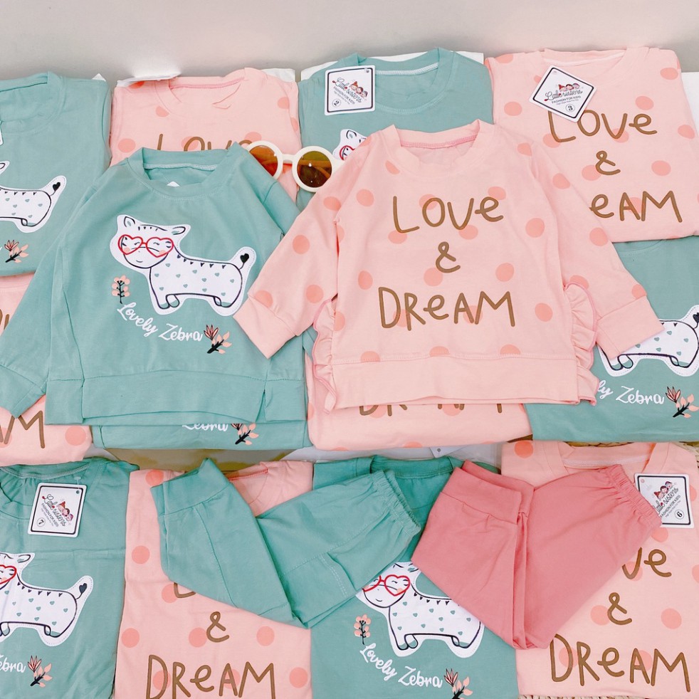 Bộ Quần Áo Dài Tay Mùa Thu Vải Cotton Cho Bé In Hình Love Dream Siêu Dễ Thương Cho Bé Từ 6-18kg Mã DT12