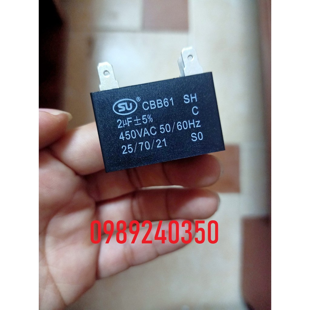 Tụ quạt điều hòa 2uf+-5% 450VAC loại chân zắc