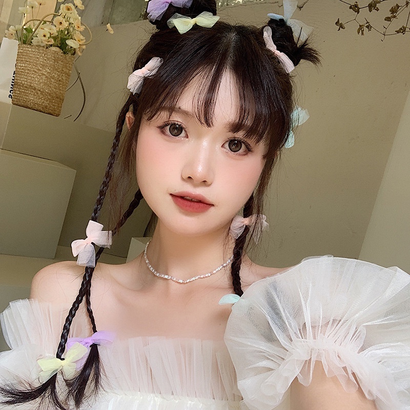 Kẹp tóc lưới đính nơ màu sắc xinh xắn cho bé gái