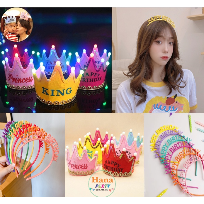 Cài tóc Vương miện sinh nhật có đèn led phát sáng , cài tóc happy birthday, cài vương miện chủ tiệc cute