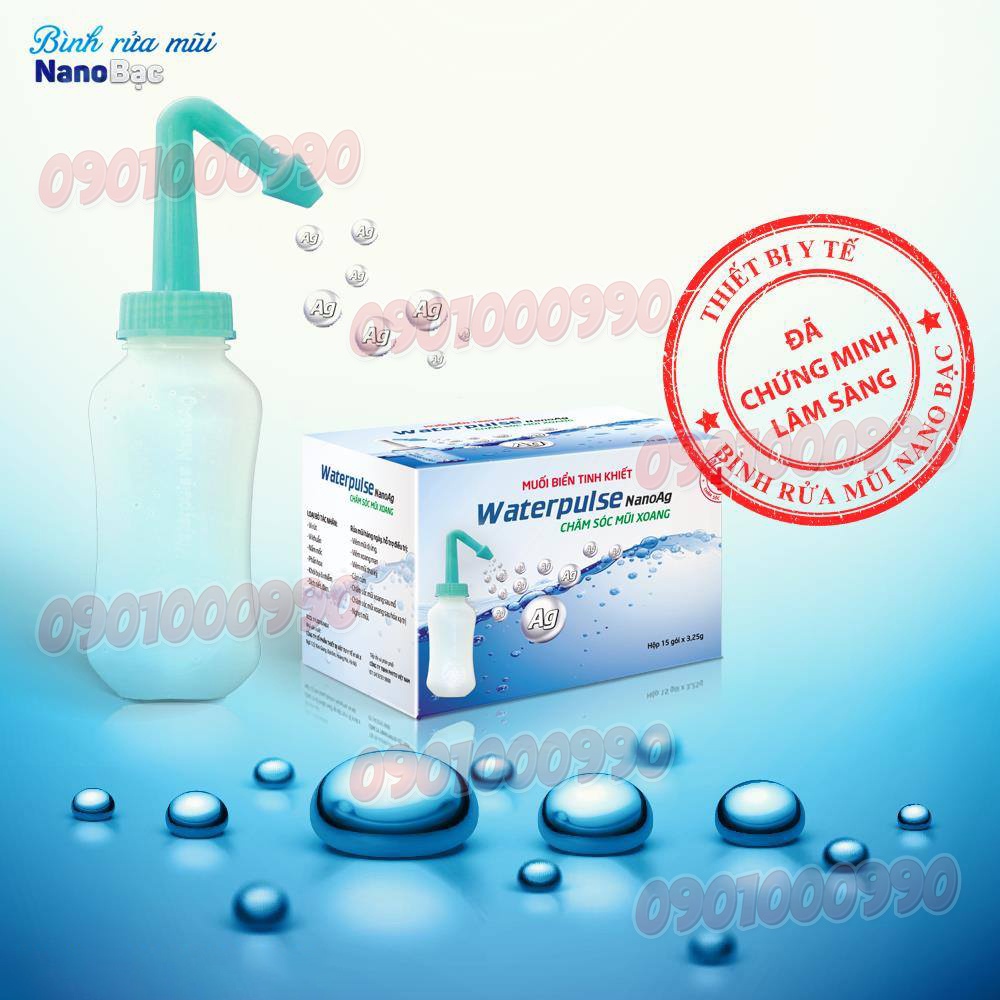 ⚡RẺ VÔ ĐỊCH⚡Bình rửa mũi Nano Bạc Waterpulse và gói muối rửa mũi chuyên dụng Nano Bạc