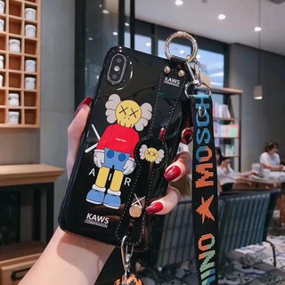 iphone Xr Xs max X 6 6s 7 8 plus Cartoon Kaws Ốp lưng mềm TPU có dây đeo và dây buộc
