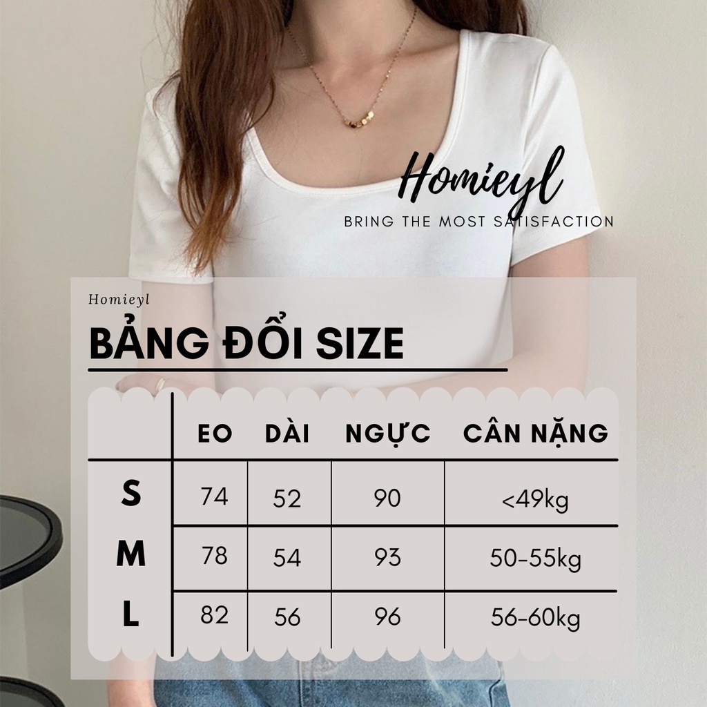 Áo thun trơn nữ cổ vuông ngắn tay ôm body cotton basic đẹp đen trắng Homieyl cao cấp, áo phông trơn nữ 🔲 đi chơi H22